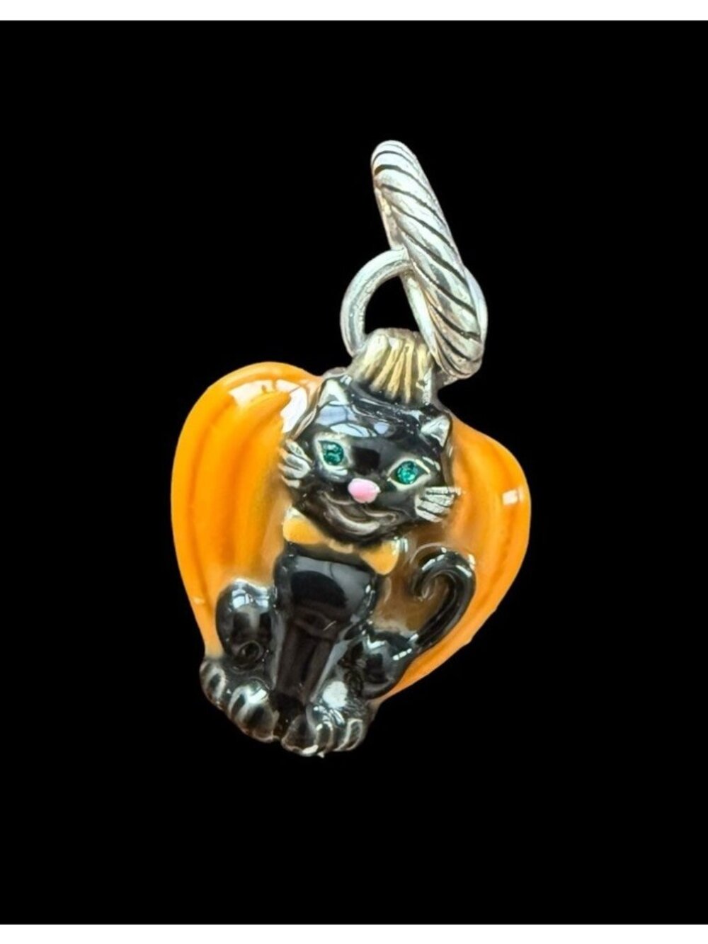 Brighton Halloween Black Cat Pumpkin Enamel Silver Tone Rhinestone Charm Pendant